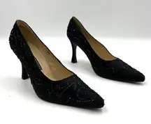 Vintage Jennifer Moore Sequin Embellished Satin Heels Black Cocktail Party