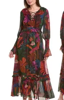 FARM RIO BIRD FLOWERS MAXI DRESS NWOT SIZE XS