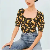 REFORMATION Cave Top‎ Lemon Drop Smocked Puff Sleeve Size 4