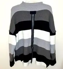 Striped Gray and Black Sweater altar’d state knit back zipper cowl neck large