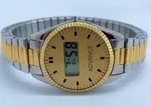 Advance digital Quartz women watch 25mm round case gold silver tone 6.5” running