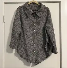 Black and White Tweed Shacket shirt jacket up gold pearl button up large Hi Cut