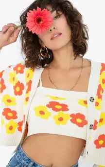 Callahan Women’s Floral Beige‎ Orange Cardigan Sweater Size S