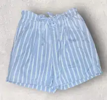 one 5 one Paperbag Waist Blue/White‎ Striped High Waisted Shorts Size Large