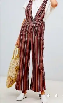 Moon River Rust Red Multi Striped Corduroy Palazzo Overalls Size XS