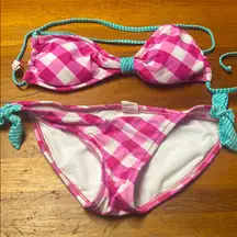 Xhilaration Pink and Blue Checkered Bikini Set