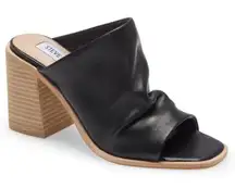 Steve Madden Women’s Cru Leather Block Heel Mule Sandal Size 6.5 Black