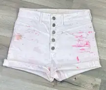 American Eagle Outfitters Paint Splatter Exposed Button Fly High Rise Jean Short