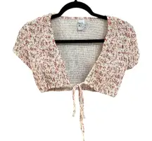 Princess Polly Quinn Floral Smocked Crop Swim Top Tie Front Short Sleeve Size 10