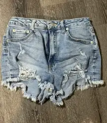 Love Tree Denim Light Wash Jean Short Shorts Raw Hem Size S Small