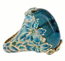 Elegant Blue and Gold Floral Ring Size 5
