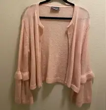 Wooden Ships Pink Knit Mohair Wool Blend Bell Sleeve Open Cardigan Size S/M
