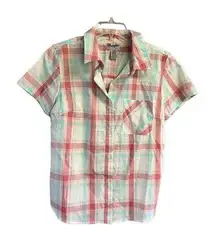 Wrangler  Womans Vintage Plaid Button (Pocket) Shirt Sz M NWOT pink,beige, and aq