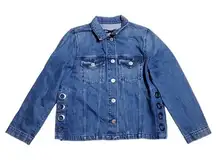 3x1 Hollow Denim Jean Jacket Blue Women's Size Medium Dita Grommets Slouchy