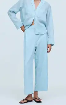 NWT Baby Blue Madewell Pull-On Straight Crop Pants Linen Blend SZ 0 Lightweight