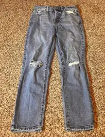 Willow + Root Distressed Mom Jeans Ripped Knee Denim Button Fly‎ Size 28