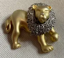 Lion Cub Gold Tone‎ With Silver Marcasite Mane Brooch Pin 1.5”