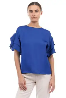 Naked Zebra Women Sky Blue Polyester Round Neck  Short Sleeve Top Blouse Small