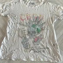 Lauren Moshi Women’s CBGB Skull Rock Ripped Short Sleeve Tee - Size XS