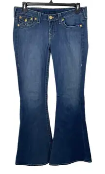 True Religion Raegan Low Rise Bell Bottom Flare‎ Gold Back Patch Jeans Size 32
