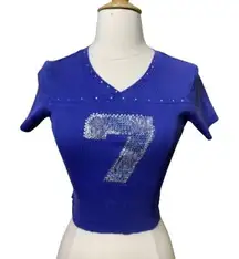 Hand-embellished Cropped Tee Shirt with the number seven