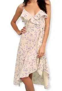 Lulus Le Quartier Nude Floral Print Ruffled Midi Dress