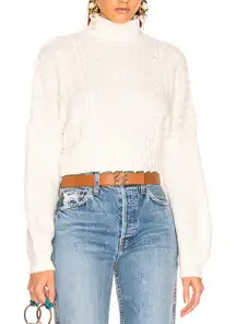 Frame Nubby Long Sleeve Popcorn Knit Tiered Pullover Sweater Cream Small