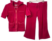 Juicy Couture Vintage Y2K Pretty In Pink Magenta Terry Cloth Crop Tracksuit M/L