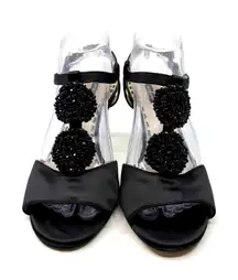 Alex‎ Marie Womens Black Beaded T Strap Heel Sandal Evening Party Shoes Size 9M