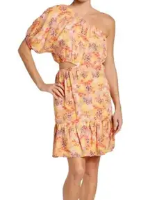 NWT  Light Orange Pink Floral One Shoulder Side Cutout Party Dress New