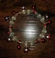 Kenneth Cole KC   Christmas Red Enamel Crystal Stretchy Bracelet