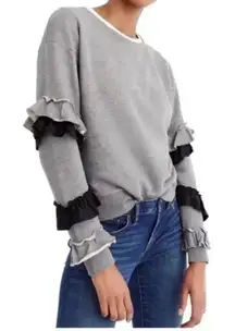 J. Crew | Chic Charcoal Grey Ruffle Sleeves Boho Vibes Crew Neck Sweater Size XS