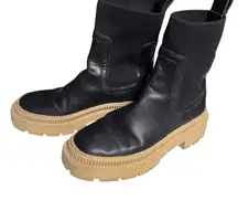 MNG mango Boots Womens 5.5 Black Tan Chunky Sole Pull On Platform Chelsea Style