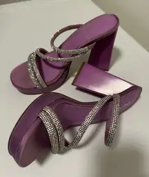 Limelight Embellished Block Heel Sandals Purple Silver Size 6.5