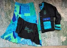 Vintage Key Lime Pie floral sequin skirt reversible jacket set, size small