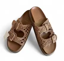 Joie Weaver Slide Sandals Woven Braided Tan Bronze Gold Hardware Size 8.5 Summer