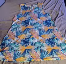 Chico’s Midi Dress Tropical Aqua Orange Sleeveless Stretchy Sz 3 Coastal Beachy