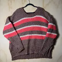 OFFLINE by Aerie Striped Ribbed Knit Crewneck Sweater Women’s Size M Chunky Cozy