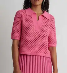 Sincerely Jules open knit Pink Sweater  shirt sleeves Polo cotton blend Sz XL