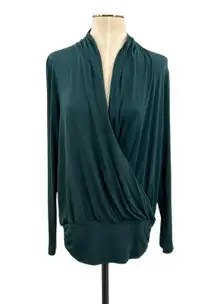 Amour Vert Angela Dream Knit Top Jersey Ruched Wrap Spruce Green Size Medium