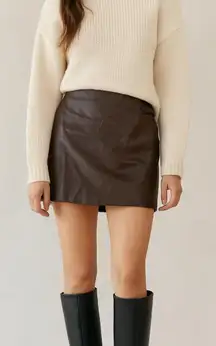 Massimo Dutti Nappa Leather Wrap Mini Skirt Skort Brown Large