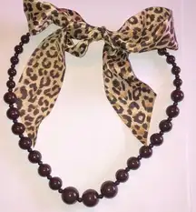 Leopard Cheetah Animal Print Maroon Brown Boho Beaded Necklace