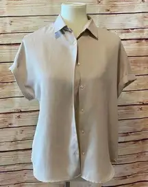 GU Japanese Brand Beige Button Down Cuffed Short Sleeve Top, Size Medium