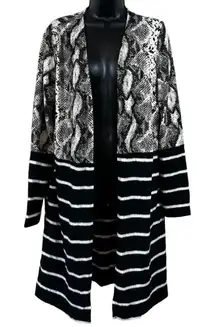 White Birch Striped Snakeskin Print Open Front Topper Cardigan Duster