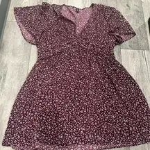 Shein Curve 3XL Purple Floral V Neck Light Material Flowy Dress Short Sleeves