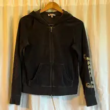 Juicy Couture Y2K Logo Velour Long Sleeve Zip Up Hooded Track Jacket