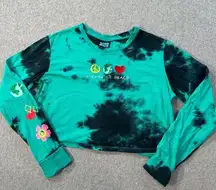A.LAB Visualize Peace Long Sleeve Tie-Dye Crop T-Shirt Womens Medium Heart Earth