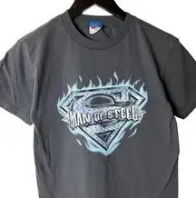 Vintage Y2K Superman Man of Steel T Shirt Gray Small S Hero Graphic Tee