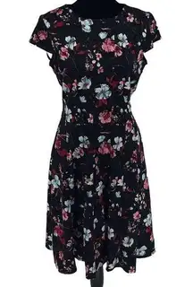 Studio One Womens Fit & Flare Dress Floral Lace Cap Sleeve Red Black Size 4