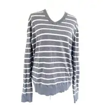 Aeropostale  Gray White Stripe Long Sleeve VNeck Knit Sweater